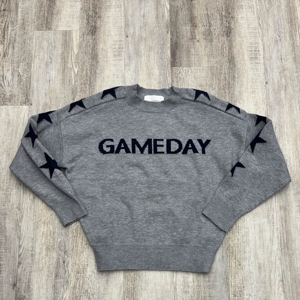 Gameday Gray Crewneck Sweater with navy Accents - Picture 2 of 2